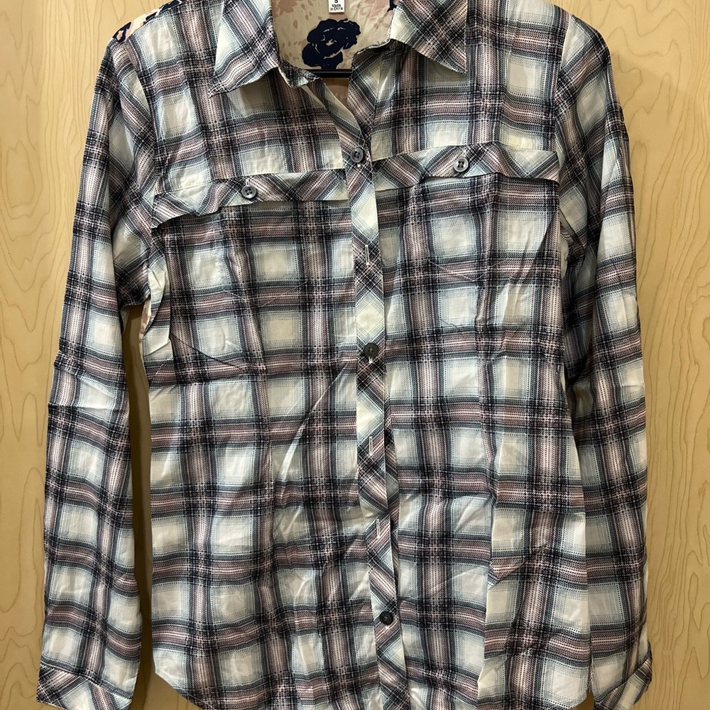 CAbi Plaid Button Down Shirt - Cream and Black